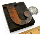 Antique Letterpress Wood Type  Extended Uc J  Nice Old Letter 