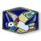 Vintage 1980s Southwestern Hummingbird Inlay Belt Buckle Bolo Tie Nickel Silver