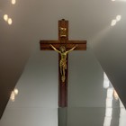 Vtg Metal   Wood Wall Cross 1960 Catholic Jesus Inri Wooden Crucifix Mount