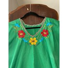 Vtg 70   s Mexican Peasant Blouse Green Colorful Floral Embroidery Puebla Blouse