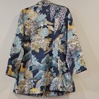 Chico s Blue Floral Mid-length Jacket Relaxed Fit Lined Button Front Size 2