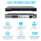 Hikvision 4k 8mp 16 Channel 16poe 2sata Network Video Recorder Ds-7616ni-q2 16p