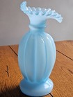 Fenton Glass Vase Blue Overlay Glass Melon Ruffled Edge Vase Vintage 