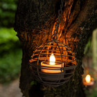 Solar Hanging Lanterns Outdoor Waterproof  Rust Iron Ball Candle Holder With Fli