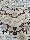 Exquisite Antique Madeira Linen Banquet Tablecloth   8 Napkins Hand Embroidered