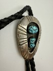 Vintage Navajo Sterling Silver   Turquoise Bolo Tie  Marked Kj 