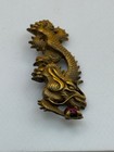 Estate Find  Vintage Dragon Brooch Pin Detailed Holding Red Bead  Good Condition