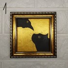 Cat Crow Painting Original Oil Painting Raven Wall Art Golden Painting Framed