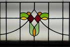 Pretty Badge English Leaded Stained Glass Window Unframed W Hooks 26 x 16 3 4 
