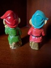 Vtg Gnomes Elves Dwarfs Chalkware Christmas Figures Red   Green