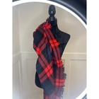 Womens Red Black Plaid Blanket Scarf Fringe Oversized Wrap Shawl