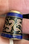 Vintage Chinese Flower Painted Enamel Cloisonn   Style Thimble Blue Interior S