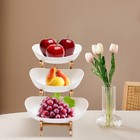 3 Tier Ceramic Fruit Basket Serving Stand Serving Bowl With Bamboo Wooden Frame