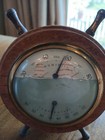 Vtg Barometer Ships Wheel Wood   Brass Made In Usa 