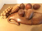 Vintage Carved  Wood Fruits W  Wood Bowl-country Chic-primative-country Kitchen