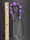 Purple Beaded Necklace   Earrings Set     Faceted Beads  Silver Tone Accents