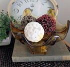 Vintage Amber Art Glass Pedestal Compote Bowl Ruffled Centerpiece Mid Century