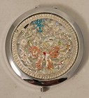 Vintage Silver Tone Double Mirror Compact - Rhinestone Bow Design
