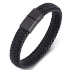 Men s Women s Black Braided Genuine Leather Bracelet   Wristband Bangle 6 5-9 