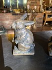 Pair Antique Or Vintage Rabbit Doorstops Bookends Cast Iron With Brass Finish