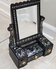 Vintage Asian Inspired Floral Plastic Jewelry Box Vanity Piece W  Tilt Mirror