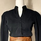 Vtg Black Cotton Victorian Prairie Style Button Pintucks Puffed Sleeve Blouse S