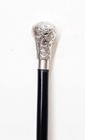 Vintage Wooden Cane Black Walking Stick Antique Silver Brass Knob Head Handle