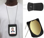 Black Leather Conceal Carry Badge Holder Neck Metal Chain Shield Lanyard