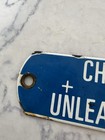 Vintage Chevron Plus     Unleaded Gasoline  Porcelain Gas Fuel Oil Tag   Sign