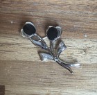 Vintage Rare 1950  Star-art Sterling Floral Onyx Brooch  Screw Back Earring Set