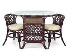 Borneo Handmade Rattan Dining Set  Oval Table With Glass   2 Chairs  Dark Brown