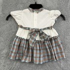 Vtg 50s Toddler 2t Girls Dress White And Blue Plaid Puff Sleeve Rockabilly