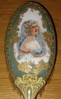 Vintage Vanity Hairbrush Porcelain   Gilt Metal Brush