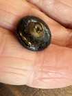 Antique Black Glass Aristocrat Button  Silver Luster Flower  Gold Incised Lines