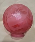 Antique Victorian Cranberry Statin Glass Lamp Shade Floral Motif Stunning 