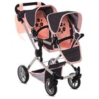 Baby Doll Double Stroller - Twin Pram Buggy For Kids  Adjustable Handle  Rotatin