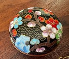 Vintage Floral Cloisonn   Round Trinket Box Jewelry Box Blue Enamel 2 5    Asian