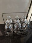 6 Miniature Glass Milk Bottles In Farmhouse Style Wire Basket W  Handle
