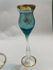 Vintage Aqua Blue Gold Jewel Mid Century Modern Decanter With 3 Glasses