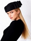 Black Wool Felt Fascinator Hats For Women Church Tea Party Beret Hat With Bow