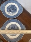 Vntg Royal Curries And Ives 8    Tab Plate  At The Well Blue   White Set Of 2