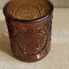 A Pair Of Amber Votive Candle Holders Tea Lights Raised Design 