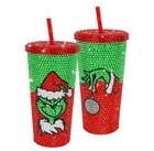 Grinch Rhinestone Tumbler 20 Oz Stainless Steel   Bling Christmas