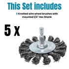 Line10 Tools 5pk 3  Knotted Wire Brush For Drill Set  1 4  Hex Shank Impact   