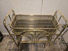 Vintage 80s Hollywood Regency Brass Vanity Dressing Makeup Table Glass W  Chair