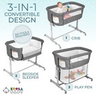 3 In 1 Baby Bassinet Bedside Sleeper Playpen Easy Folding Portable Crib Grey
