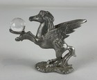 Vintage 1985 Spoontiques Pewter Pegasus With Crystal Ball Figurine Flying Horse
