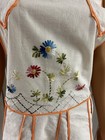 Vintage Apron Full Bib Hand Embroidered Flowers Peach Piping  50 