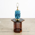 Mid Century Modern Table Lamp Ceramic Blue Lava Glaze Studio Design Vintage Mcm
