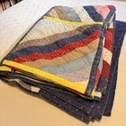 Vtg 60   s-70   s Strip Quilt Hand Made Yellow Red Blues Queen full 84x100    Flaw